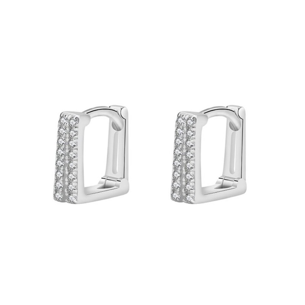 925 Sterling Silver Diamond Square Hoop Earrigs - Picture 9 of 9